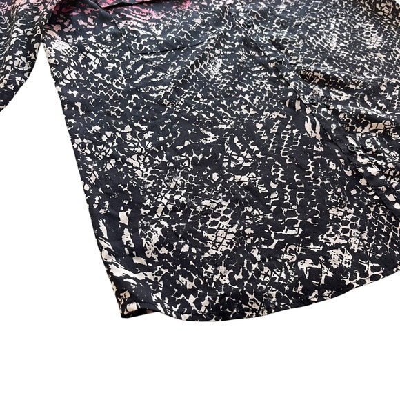 Calvin Klein Women XL Red Black Snakeskin Print Roll Tab Sleeve Button Front Top - Picture 10 of 16